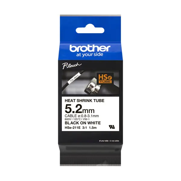 Brother兄弟牌 HSe-211E 熱縮套管標籤帶 白底黑字 5.2mm