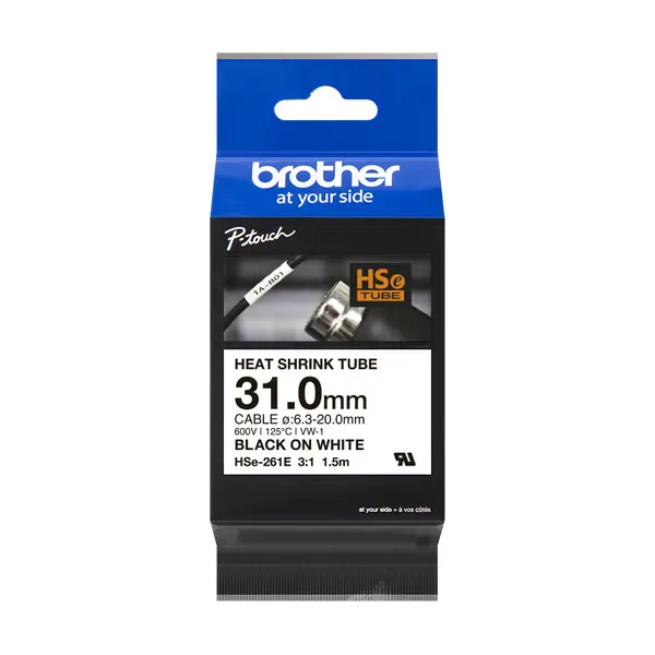 Brother兄弟牌 HSe-261E 熱縮套管標籤帶 白底黑字 31mm