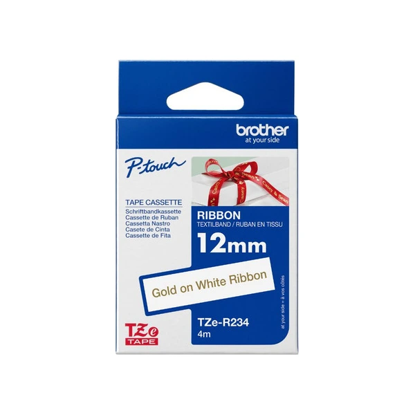 Brother兄弟牌 TZe-R234 絲質緞帶標籤帶 白底金字 12mm