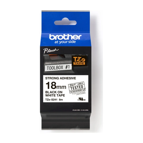 Brother兄弟牌 TZe-S241 超強黏性護貝標籤帶 白底黑字 18mm