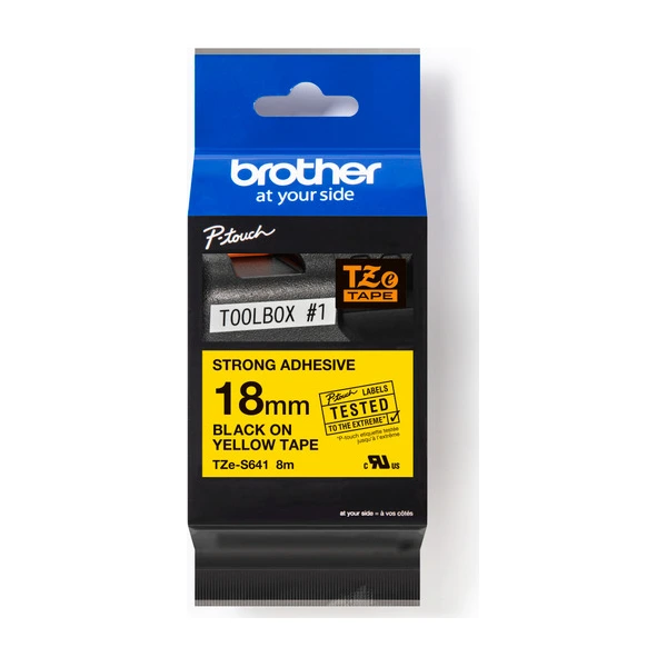 Brother兄弟牌 TZe-S641 超強黏性護貝標籤帶 黃底黑字 18mm
